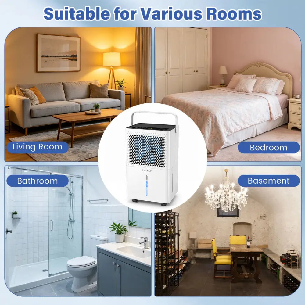 2000 Sq.Ft 32 Pint Compressor Dehumidifier with Drain Hose Smart Humidity Control for Bedroom-White - White