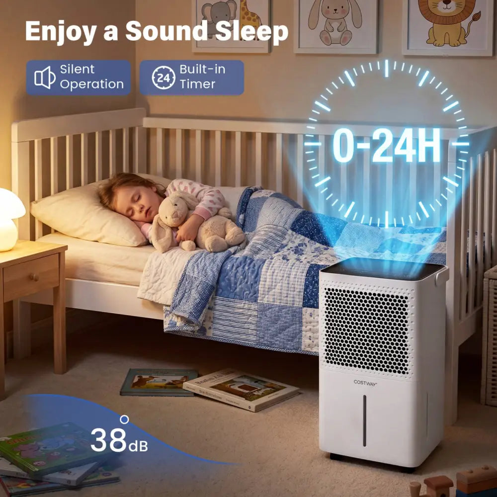 2000 Sq.Ft 32 Pint Compressor Dehumidifier with Drain Hose Smart Humidity Control for Bedroom-White - White