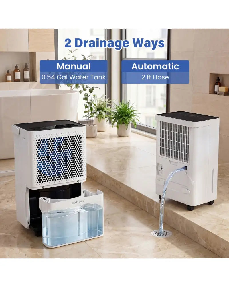 2000 Sq.Ft 32 Pint Compressor Dehumidifier with Drain Hose Smart Humidity Control for Bedroom-White - White