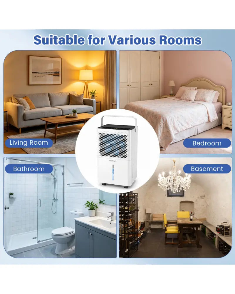 2000 Sq.Ft 32 Pint Compressor Dehumidifier with Drain Hose Smart Humidity Control for Bedroom-White - White