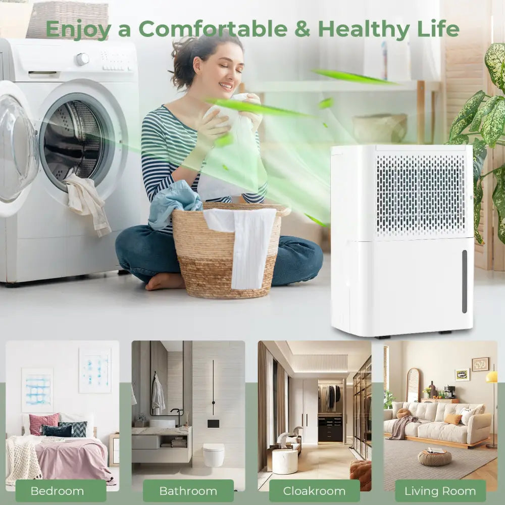 2000 Sq. Ft 32 Pint Dehumidifier with Continuous/Drying/Auto Mode-White - White - Dehumidifiers
