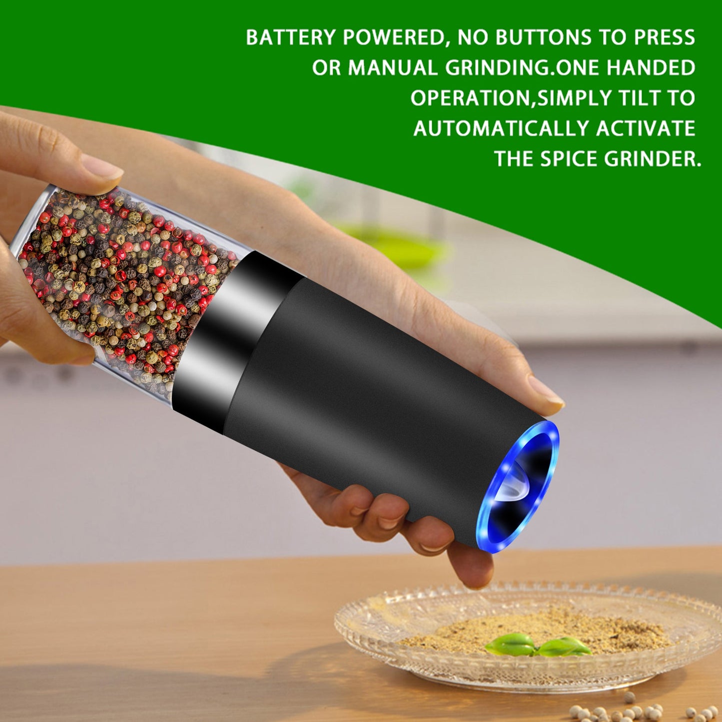 Gravity Electric Pepper Grinder with LED Light & Ceramic Core