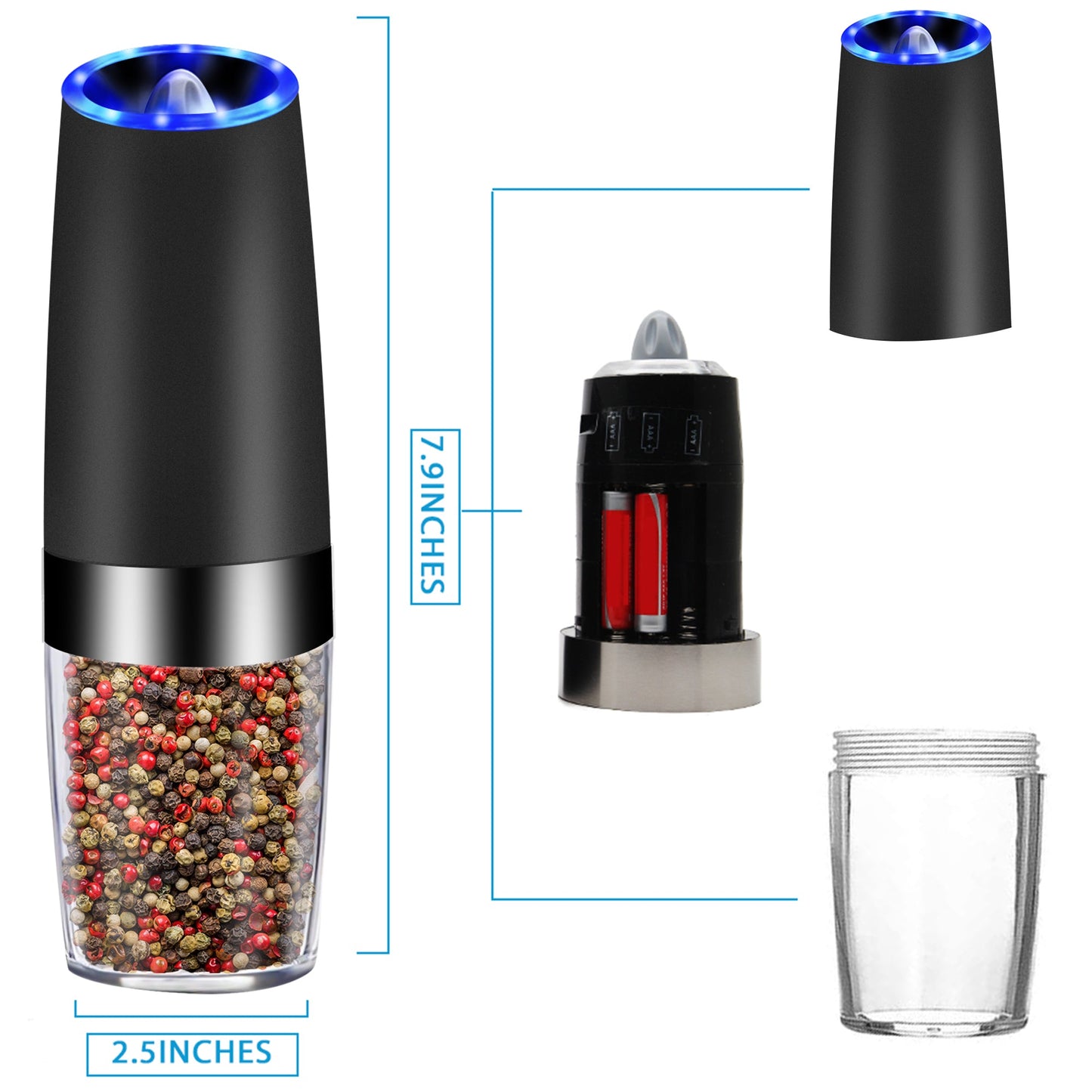 Gravity Electric Pepper Grinder with LED Light & Ceramic Core