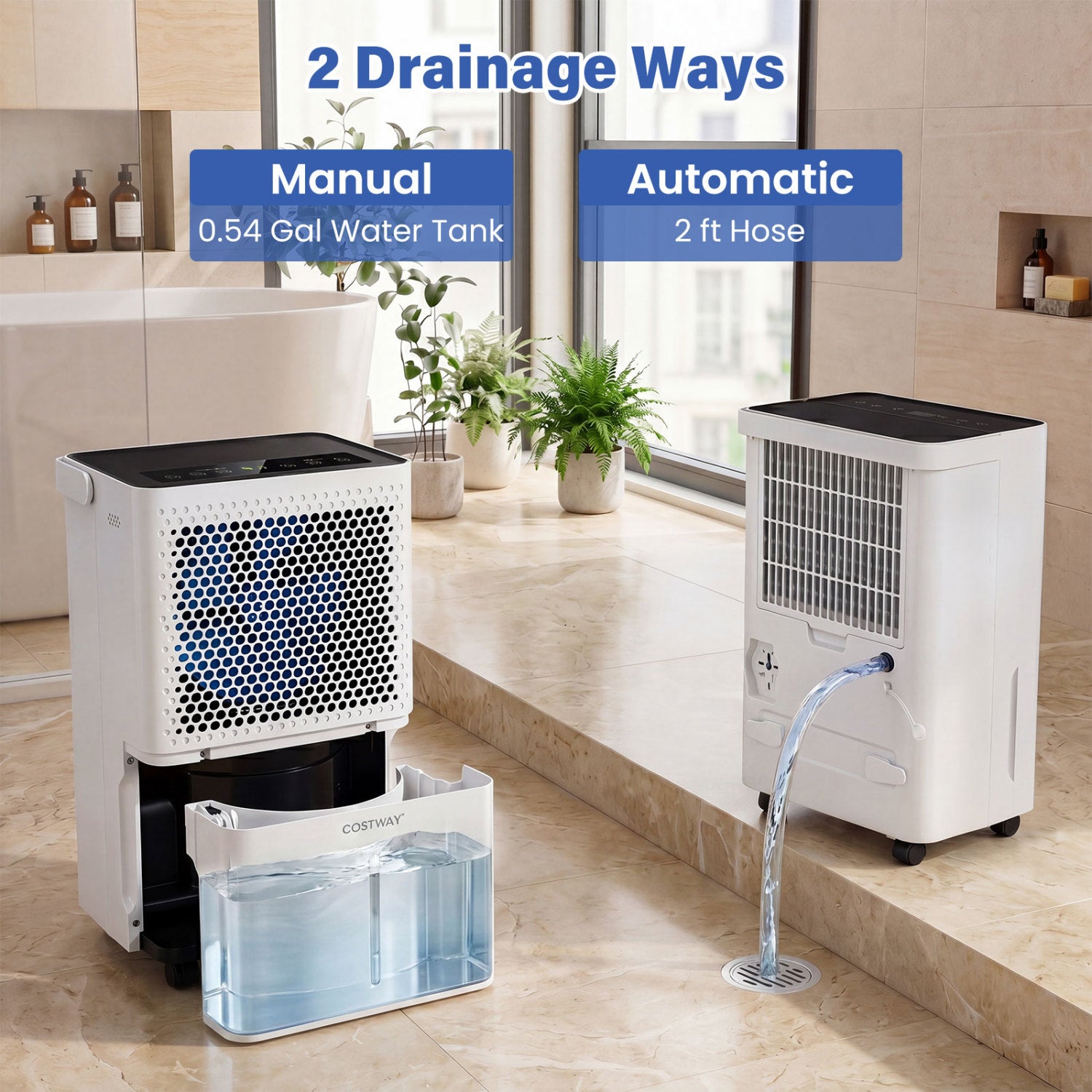 2000 Sq.Ft 32 Pint Compressor Dehumidifier with Drain Hose  Smart Humidity Control for Bedroom-White