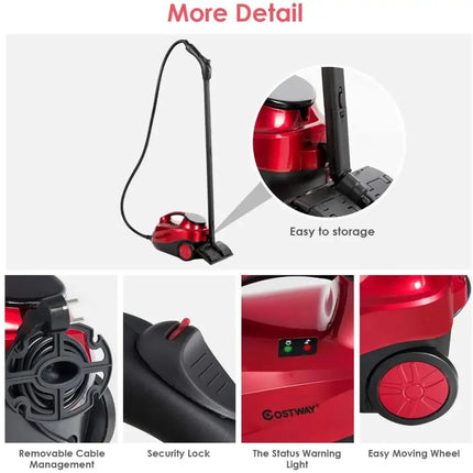 2000W Heavy Duty Multi-purpose Steam Cleaner Mop with Detachable Handheld Unit-Red Costway