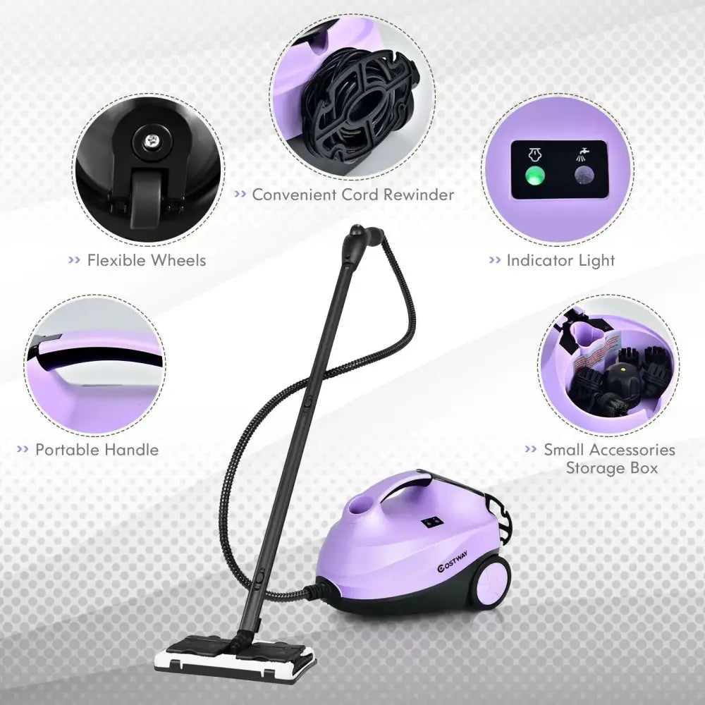 2000W Heavy Duty Multi-purpose Steam Cleaner Mop with Detachable Handheld Unit-Purple Costway