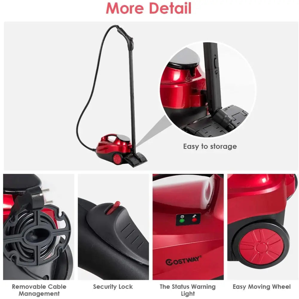 2000W Heavy Duty Multi-purpose Steam Cleaner Mop with Detachable Handheld Unit-Red - Red - Vacuums & Cleaners