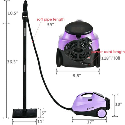 2000W Heavy Duty Multi-purpose Steam Cleaner Mop with Detachable Handheld Unit-Purple Costway