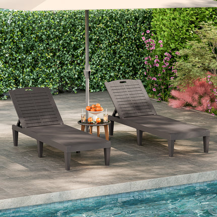 Outdoor PP Chaise Lounge Chairs Set of 2 with 4-Position Adjustable Backrests-Coffee