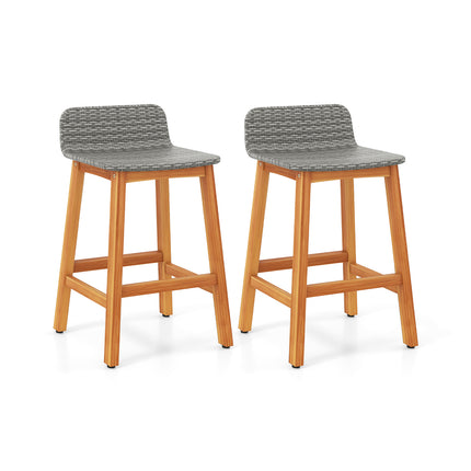 Solid Acacia Wood Bar Stools Set of 2 with Backrests and Footrests for Porch-Gray