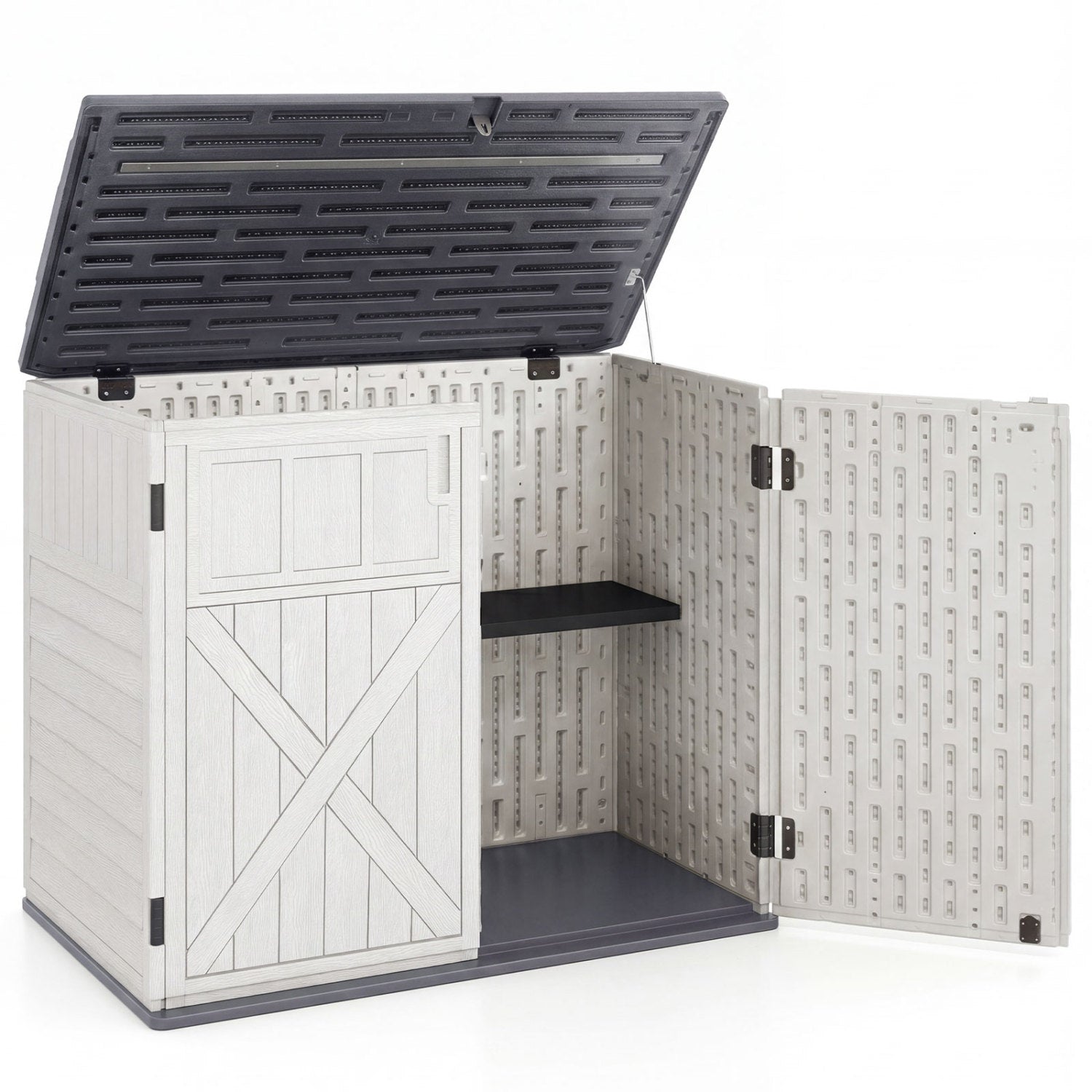 Abri de rangement horizontal en résine de 20 pi³ avec étagère ajustable - Blanc