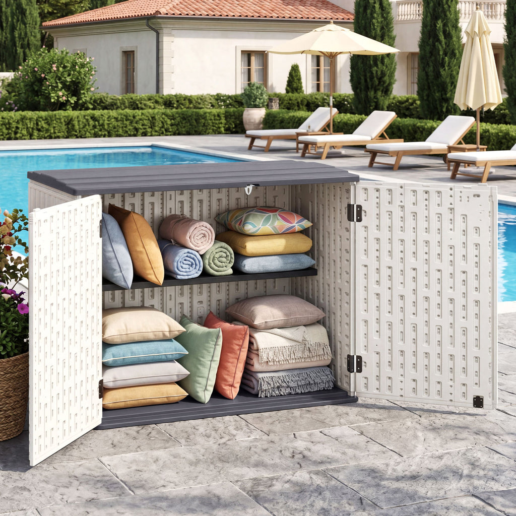 Abri de rangement horizontal en résine de 20 pi³ avec étagère ajustable - Blanc
