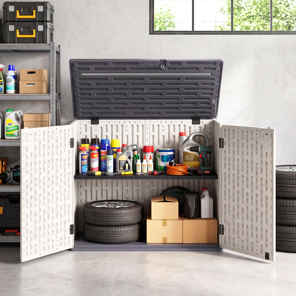 Abri de rangement horizontal en résine de 20 pi³ avec étagère ajustable - Blanc