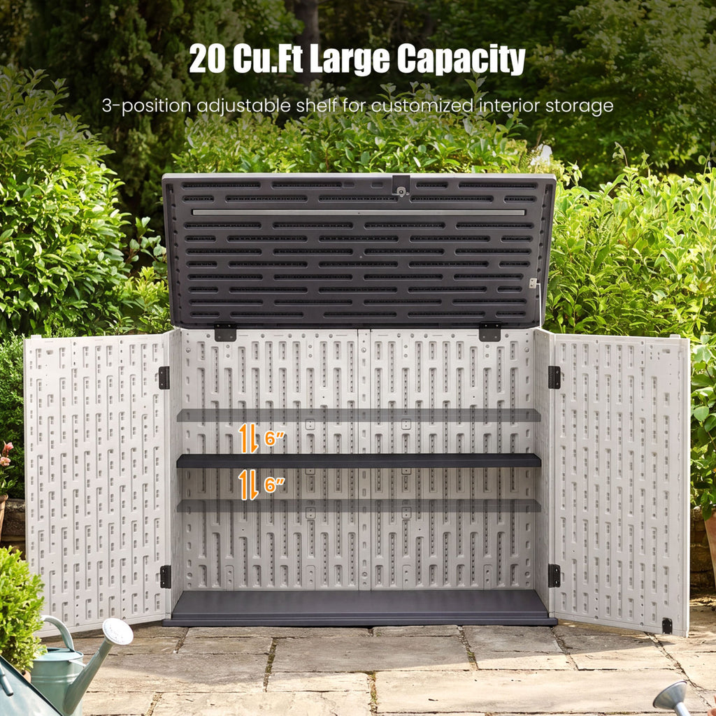 Abri de rangement horizontal en résine de 20 pi³ avec étagère ajustable - Blanc