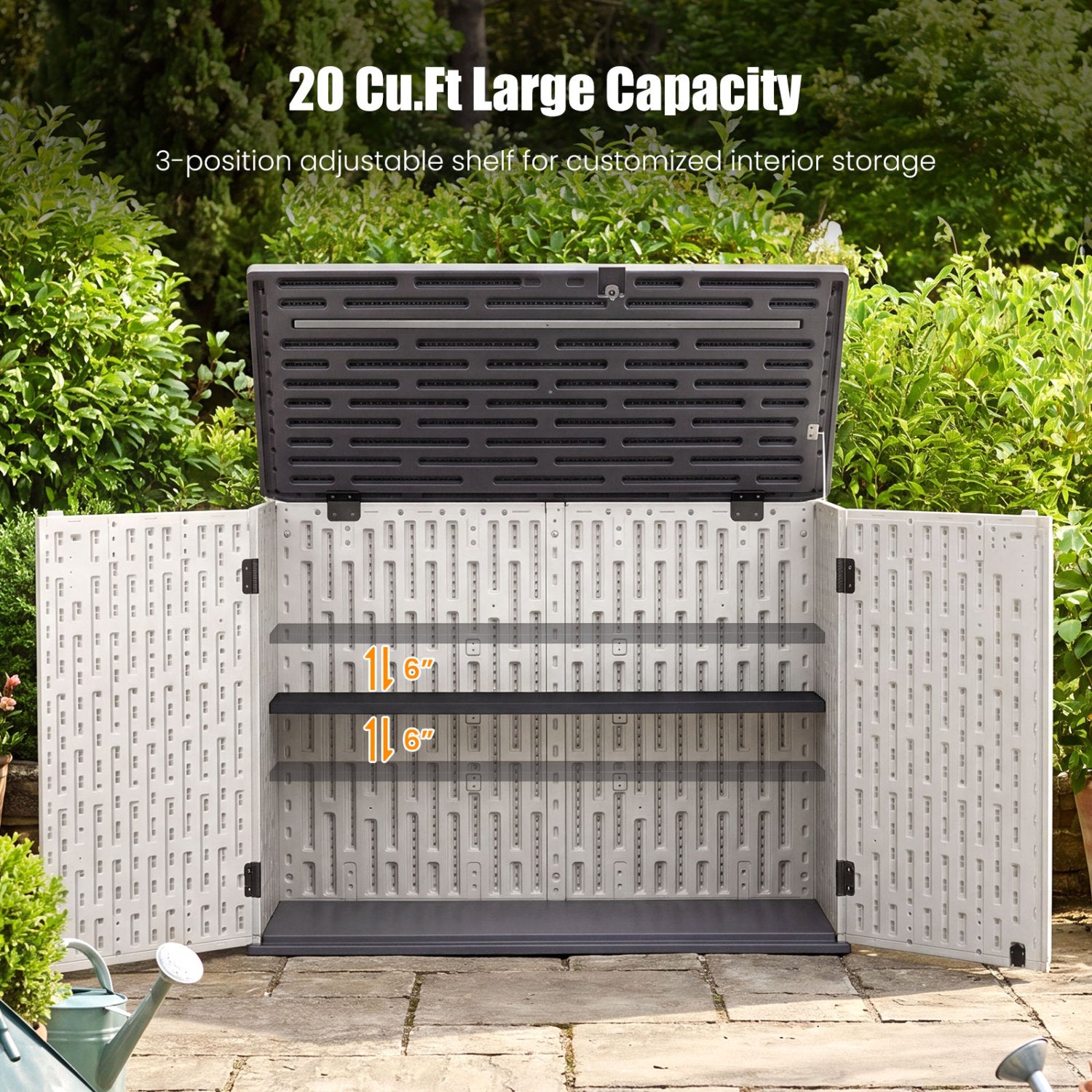 Abri de rangement horizontal en résine de 20 pi³ avec étagère ajustable - Blanc