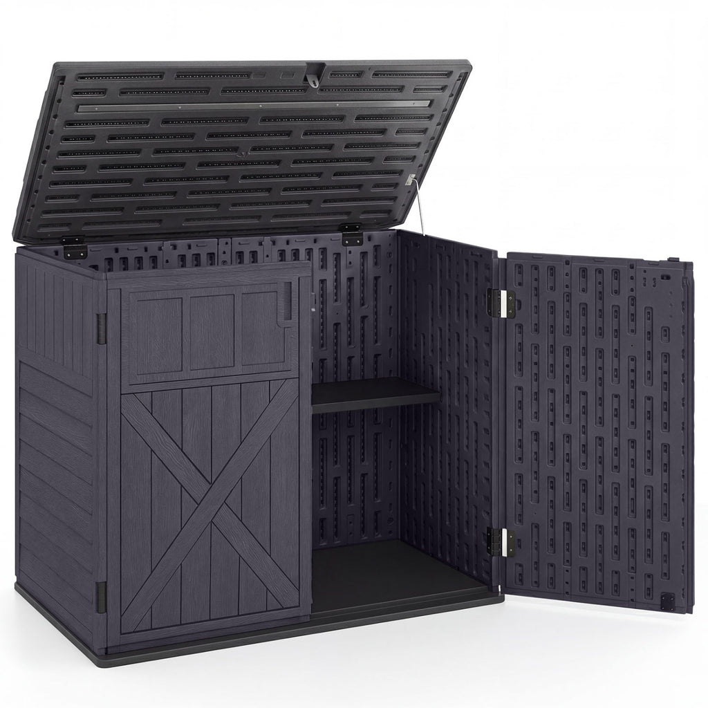 20 Cu.Ft Horizontal Resin Storage Shed with Adjustable Shelf-Brown
