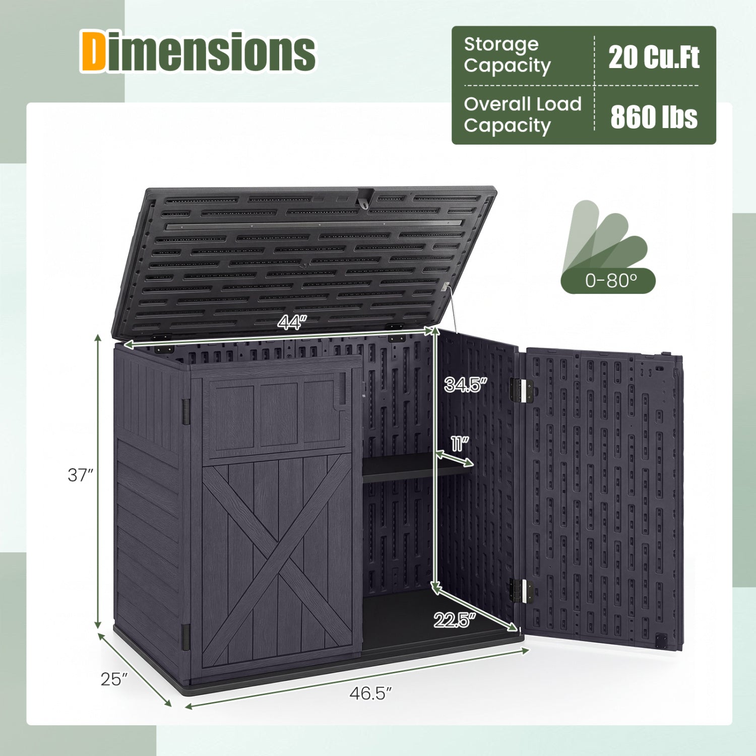 20 Cu.Ft Horizontal Resin Storage Shed with Adjustable Shelf-Brown