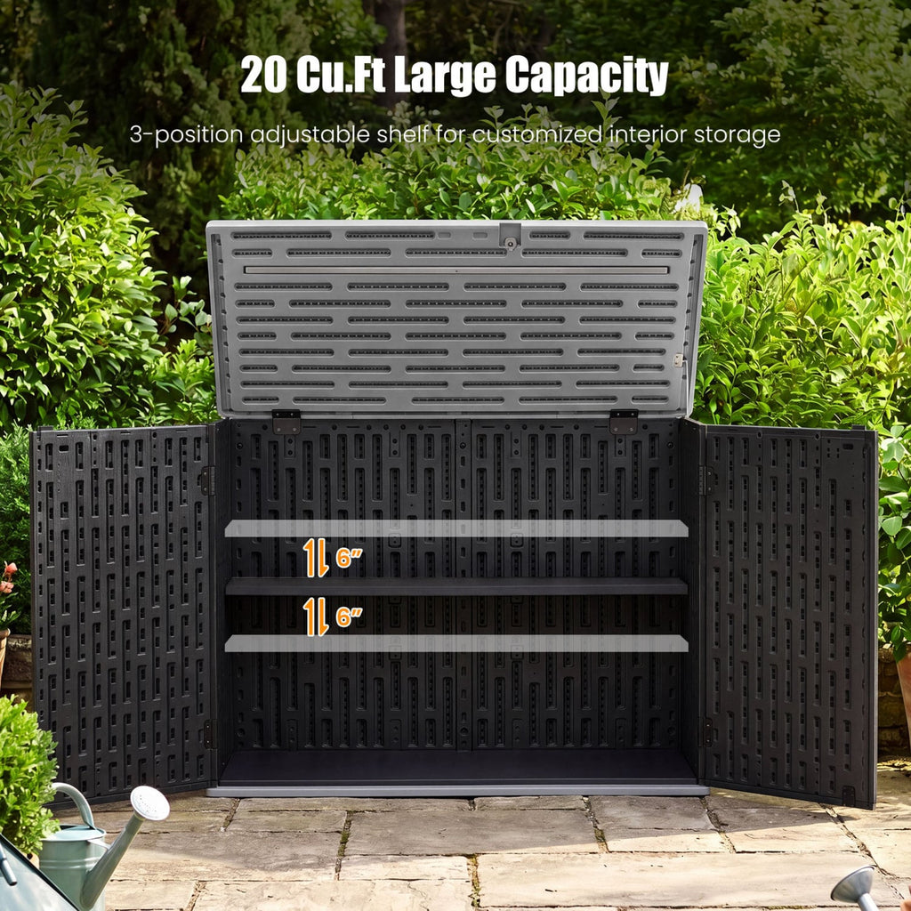 20 Cu.Ft Horizontal Resin Storage Shed with Adjustable Shelf-Black