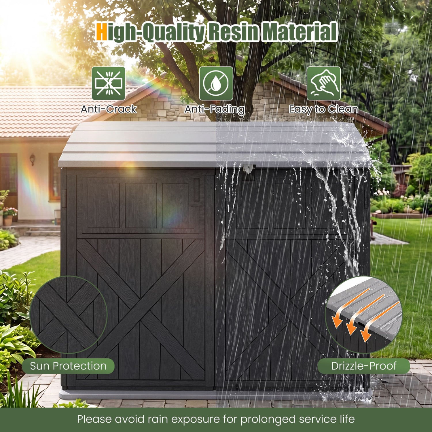 20 Cu.Ft Horizontal Resin Storage Shed with Adjustable Shelf-Black
