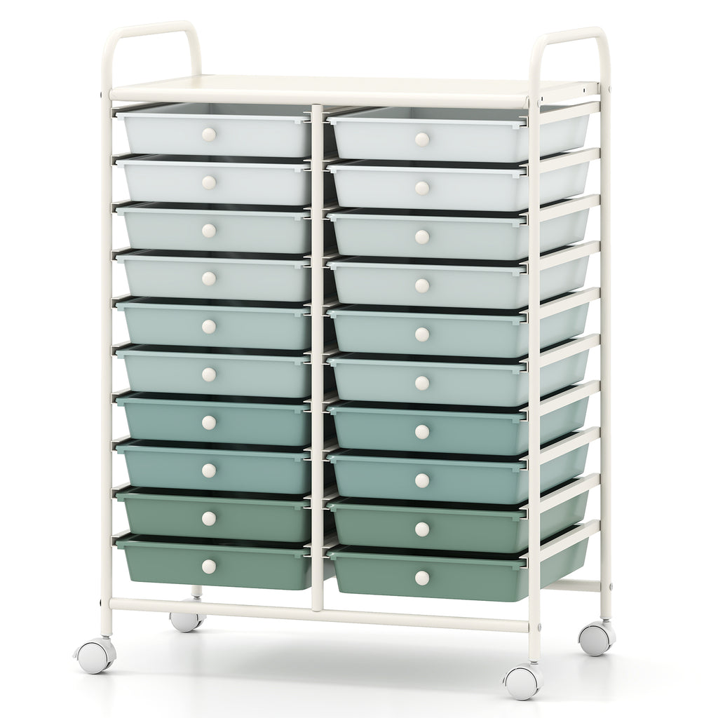 20 Drawers Rolling Storage Cart Studio Organizer-Gardient Green