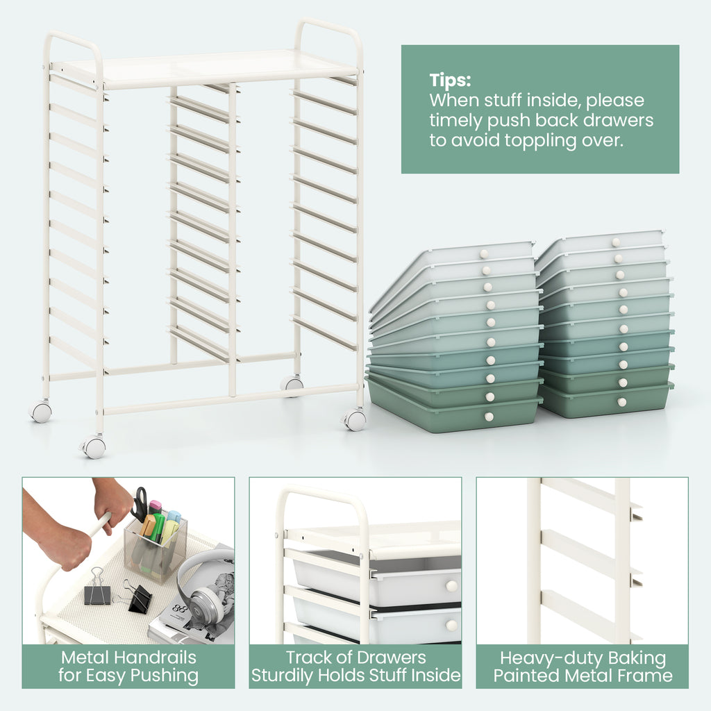 20 Drawers Rolling Storage Cart Studio Organizer-Gardient Green