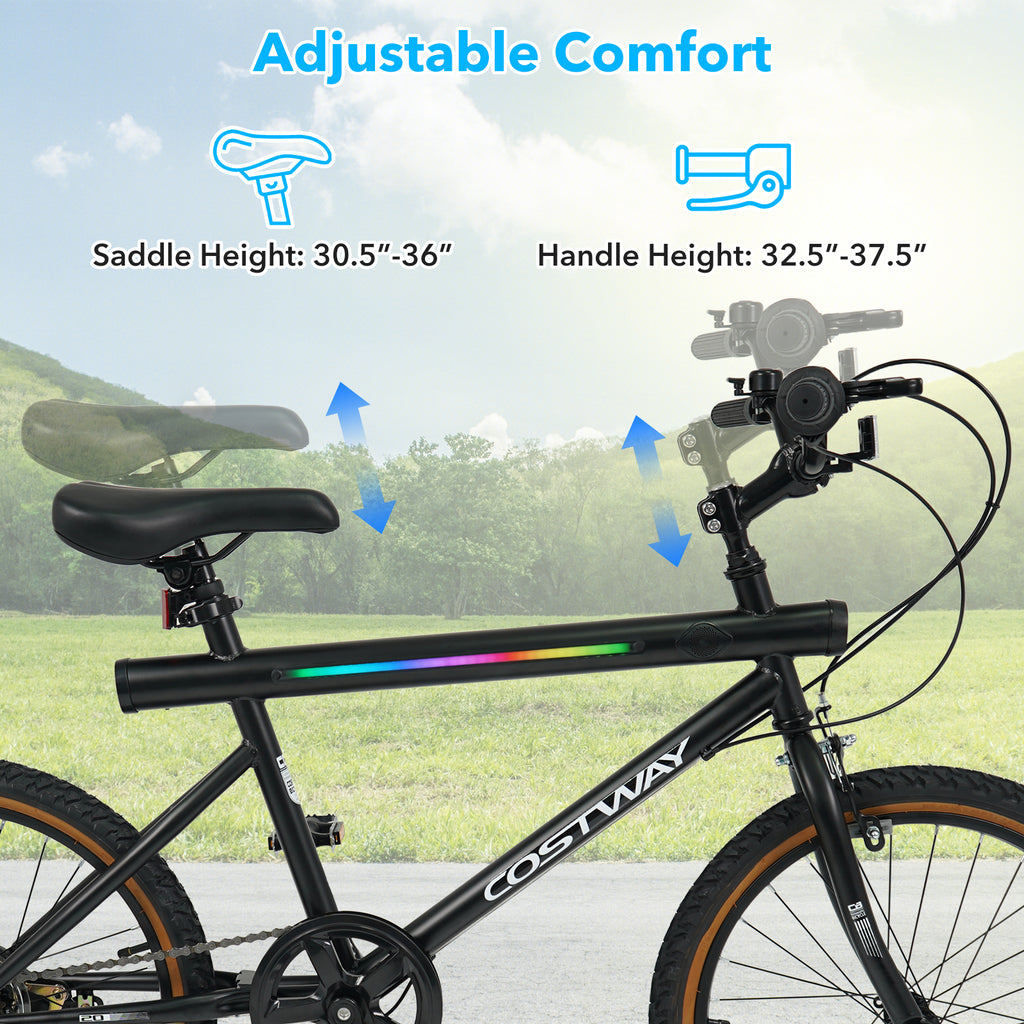 20 Inch LED-lit Cycling Bike with 2 Speakers and Ambient Lights for Men and Women-Black