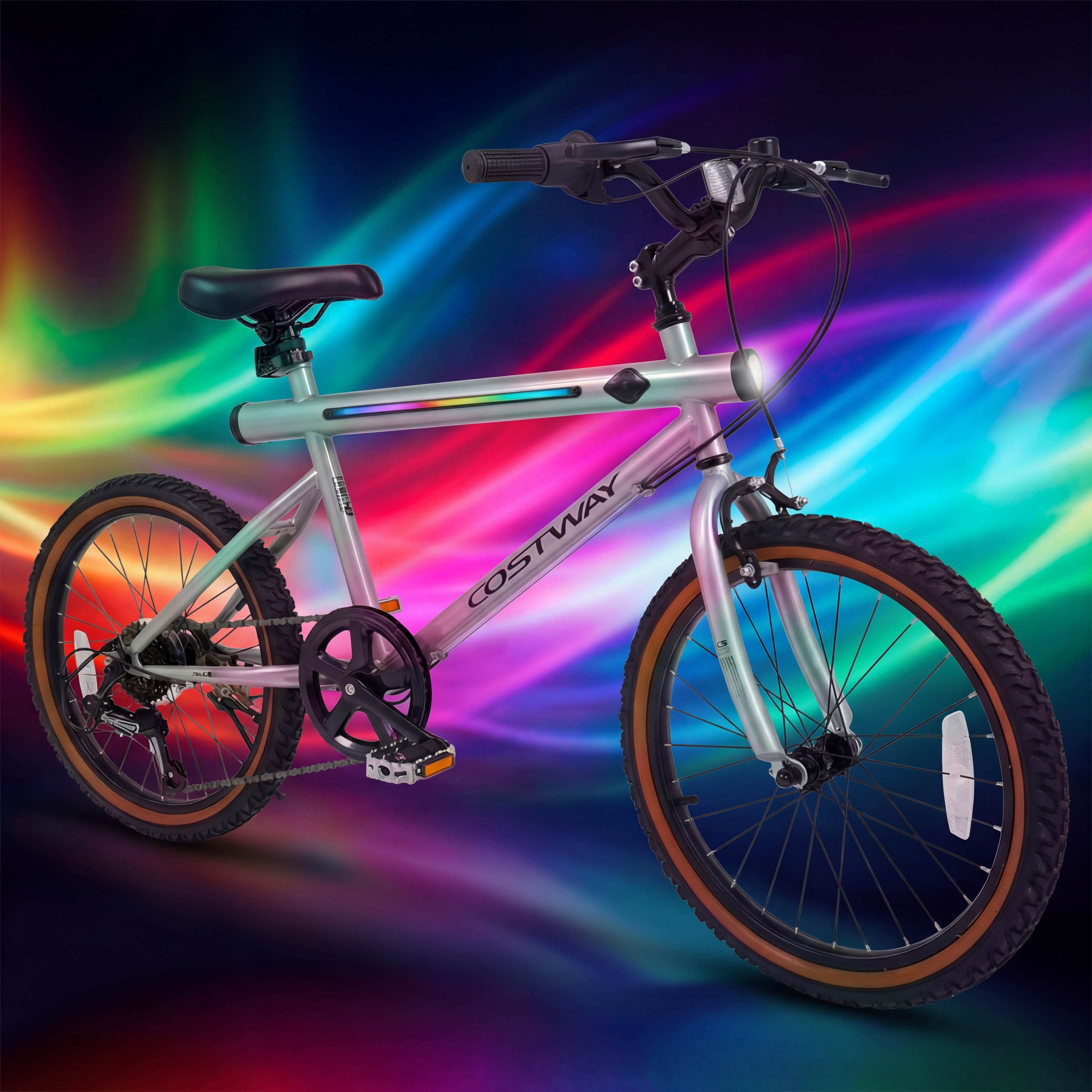 20 Inch LED-lit Cycling Bike with 2 Speakers and Ambient Lights for Men and Women-Silver