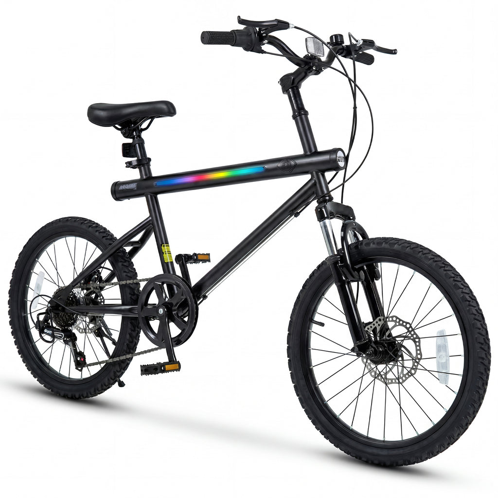 20 Inch Commuter Bicycle LED-lit with 6-Speed Shimano Twist Shifting and Stereo Speakers-Black
