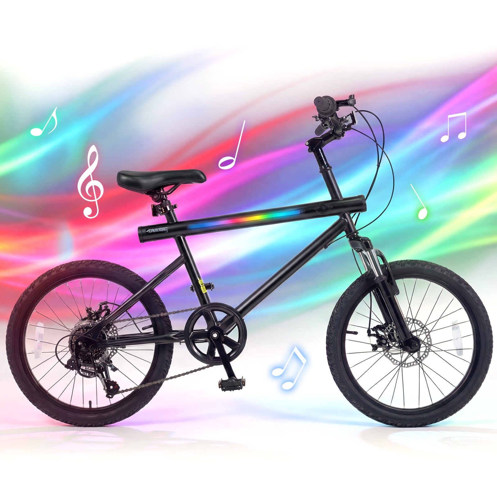20 Inch Commuter Bicycle LED-lit with 6-Speed Shimano Twist Shifting and Stereo Speakers-Black