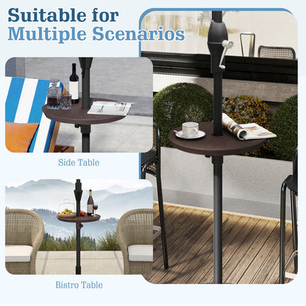20 Inch Outdoor Adjustable Umbrella Table for 2 Sizes Patio Umbrella Pole-Coffee