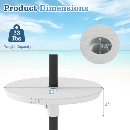 20 Inch Outdoor Adjustable Umbrella Table for 2 Sizes Patio Umbrella Pole-White