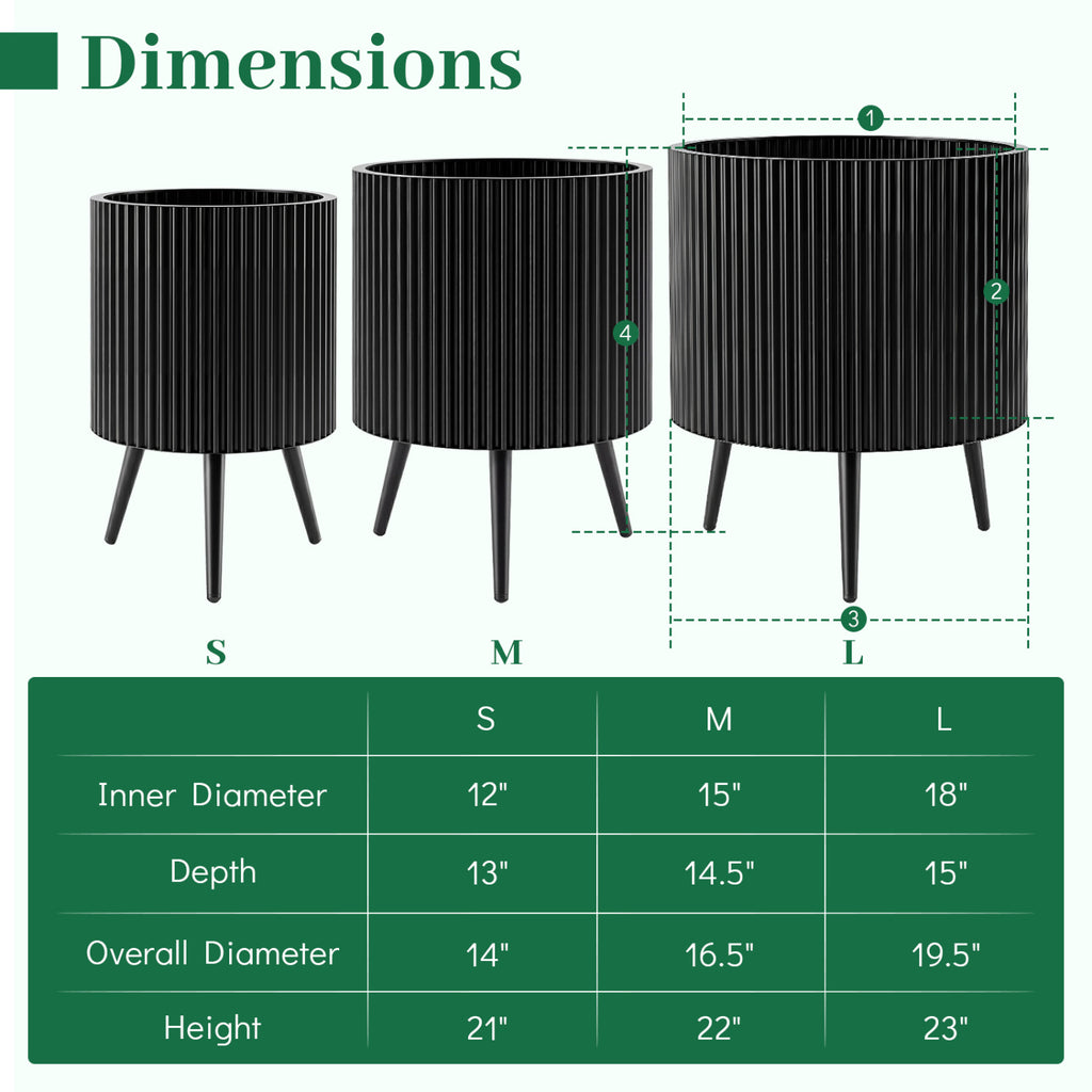 20 Inch Plant Pot with Stand and Tapered Legs for Garden