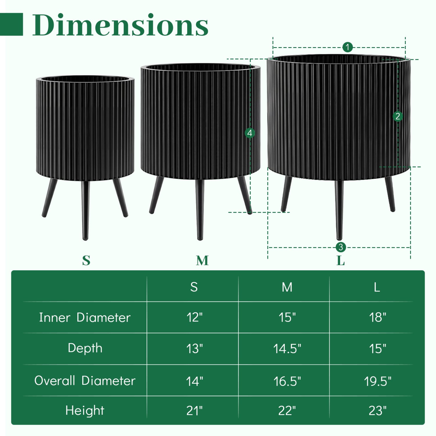 20 Inch Plant Pot with Stand and Tapered Legs for Garden