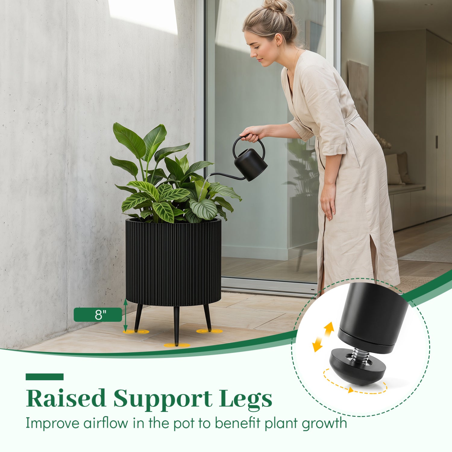 20 Inch Plant Pot with Stand and Tapered Legs for Garden
