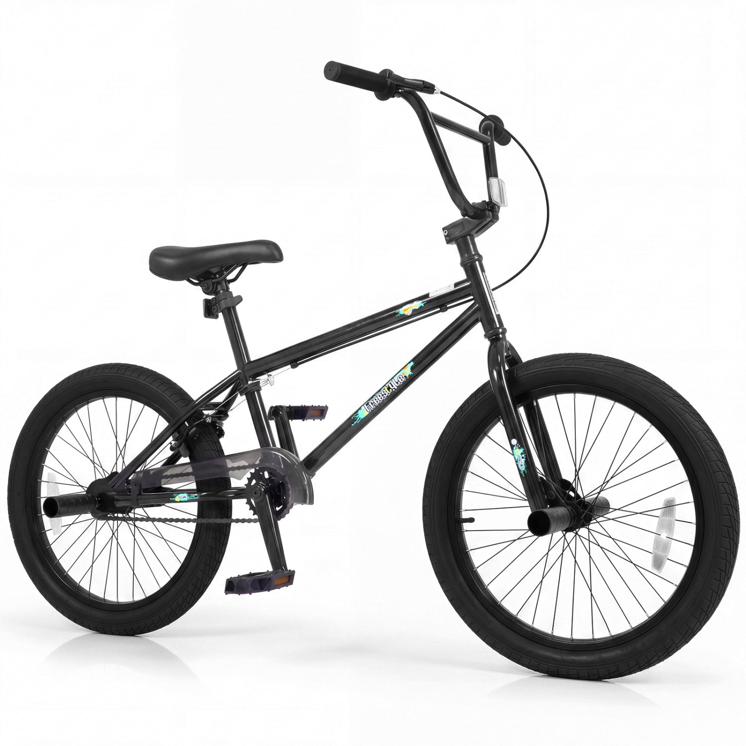 20 Inch Trick Bicycle with 360 Degree Steering and Adjustable Seat for Kids and Teens-Black