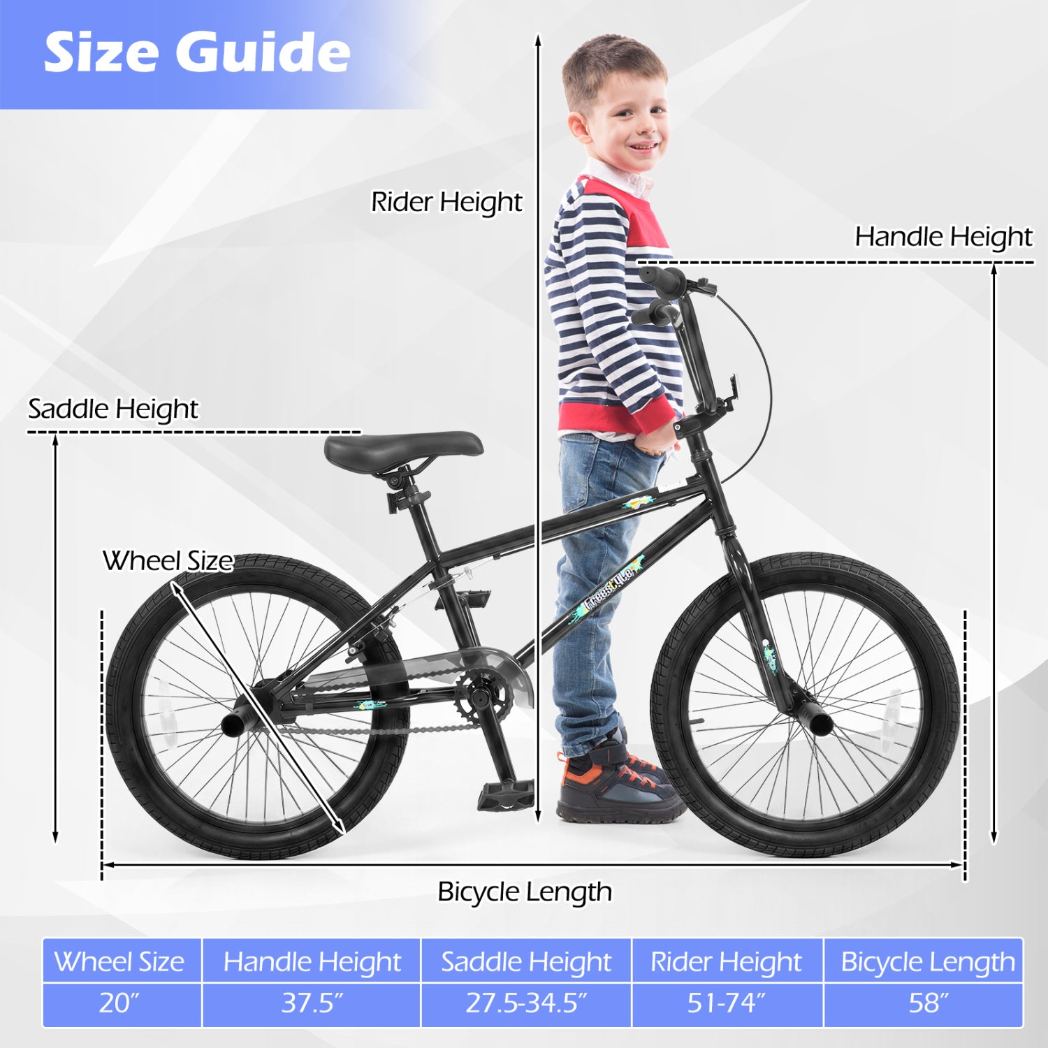 20 Inch Trick Bicycle with 360 Degree Steering and Adjustable Seat for Kids and Teens-Black