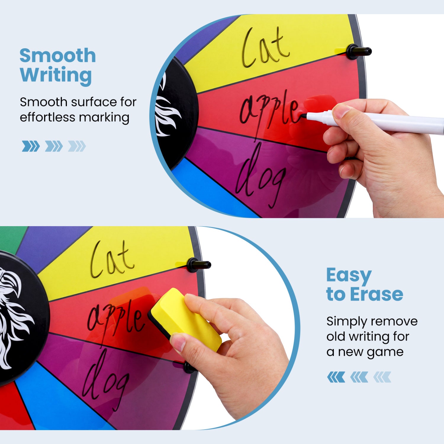 20 Inches 14 Slots Spin Wheel with Blackboard Marker for Prizes-Multicolor