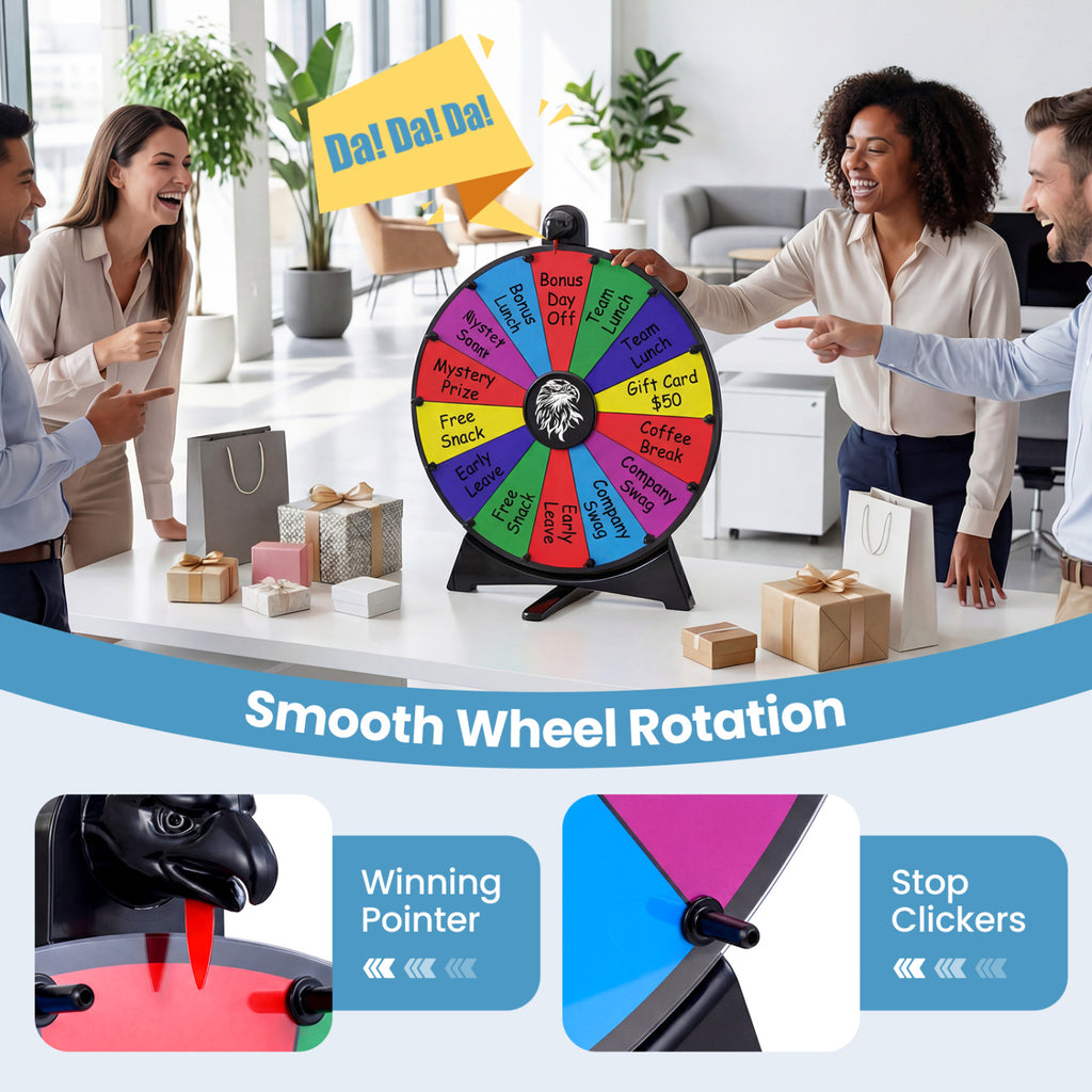 20 Inches 14 Slots Spin Wheel with Blackboard Marker for Prizes-Multicolor