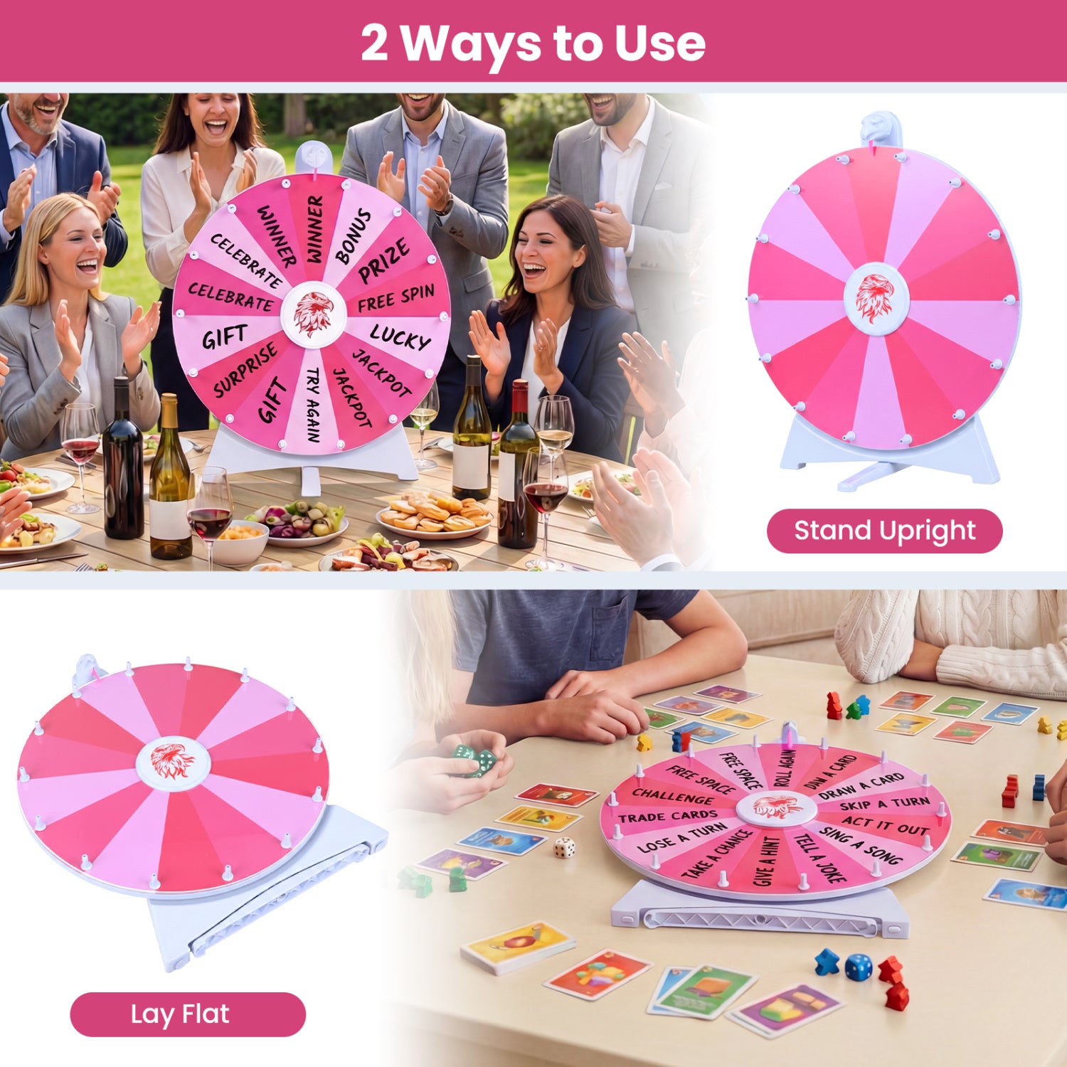 20 Inches 14 Slots Spin Wheel with Blackboard Marker for Prizes-Pink