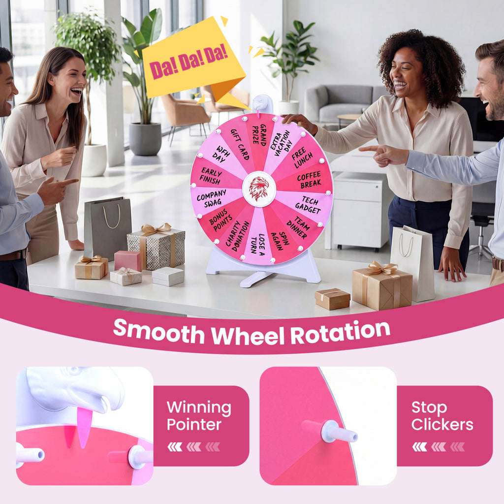 20 Inches 14 Slots Spin Wheel with Blackboard Marker for Prizes-Pink