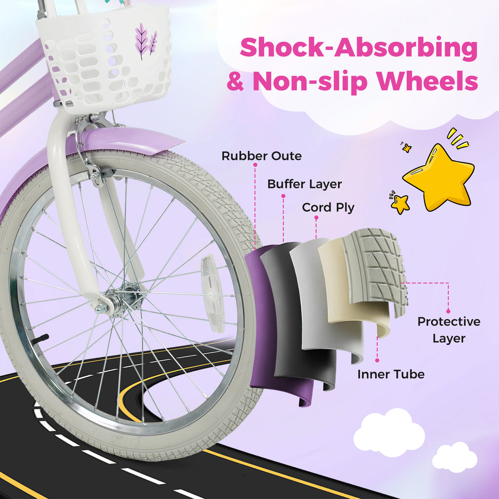 20 Inch Girls Bike Kids Bicycle with Doll Seat and Streamers for 8+ Years Old