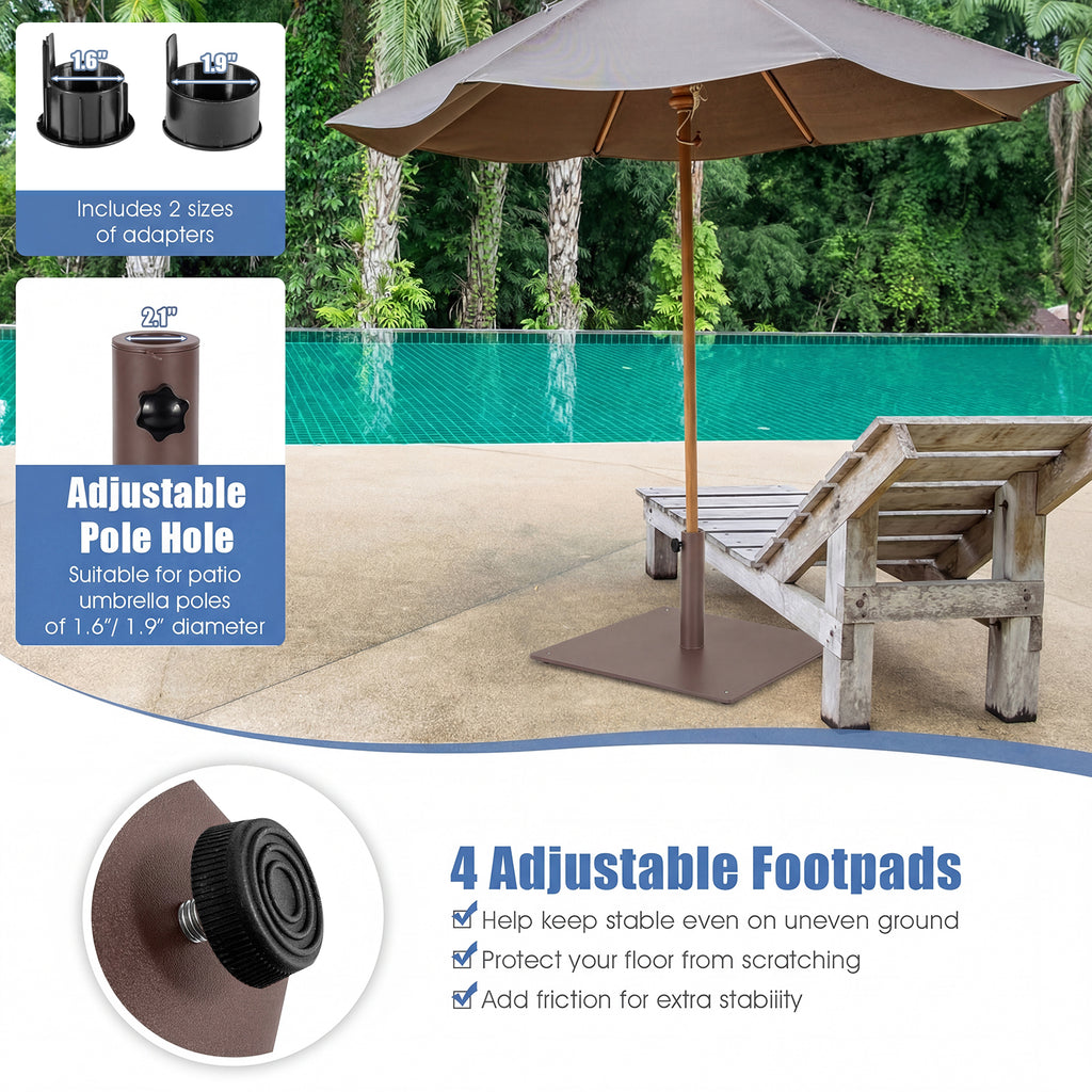 Pied de parasol de terrasse de 50 cm avec 4 patins réglables - Marron