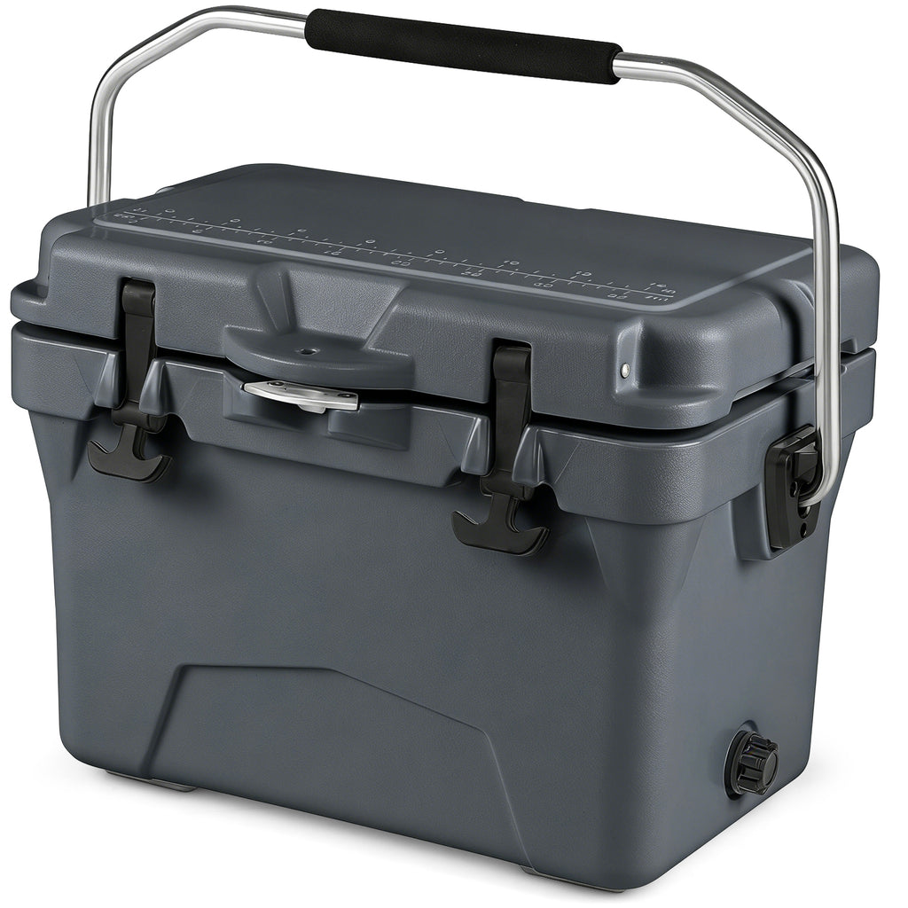 20 Quart Portable Hard Cooler with Built-in Ruler and Bottle-Gray