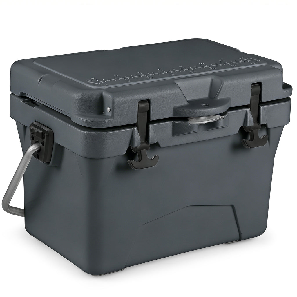20 Quart Portable Hard Cooler with Built-in Ruler and Bottle-Gray