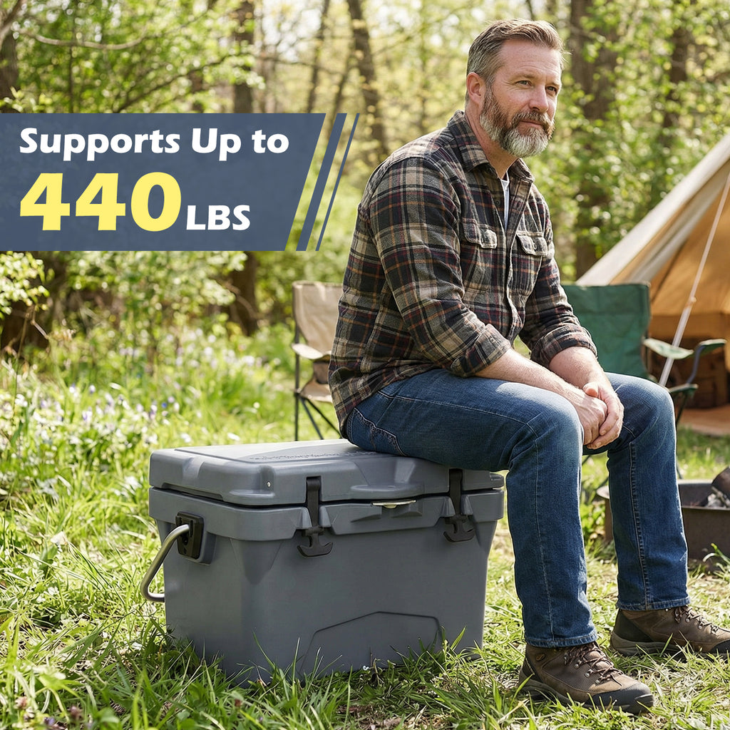 20 Quart Portable Hard Cooler with Built-in Ruler and Bottle-Gray