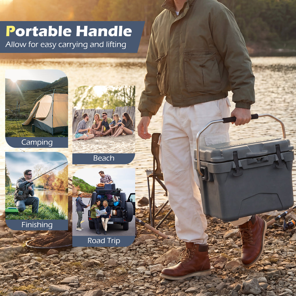 20 Quart Portable Hard Cooler with Built-in Ruler and Bottle-Gray