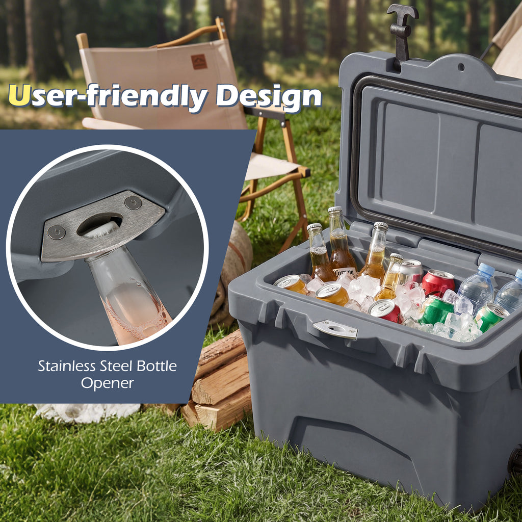 20 Quart Portable Hard Cooler with Built-in Ruler and Bottle-Gray