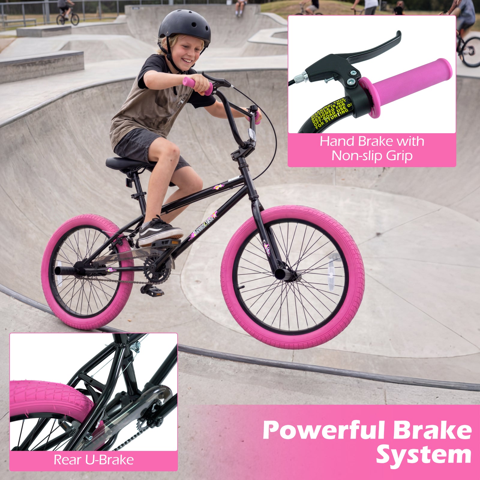 20" Trick Bicycle with 360 Degree Steering and Adjustable Seat for Kids and Teens-Pink