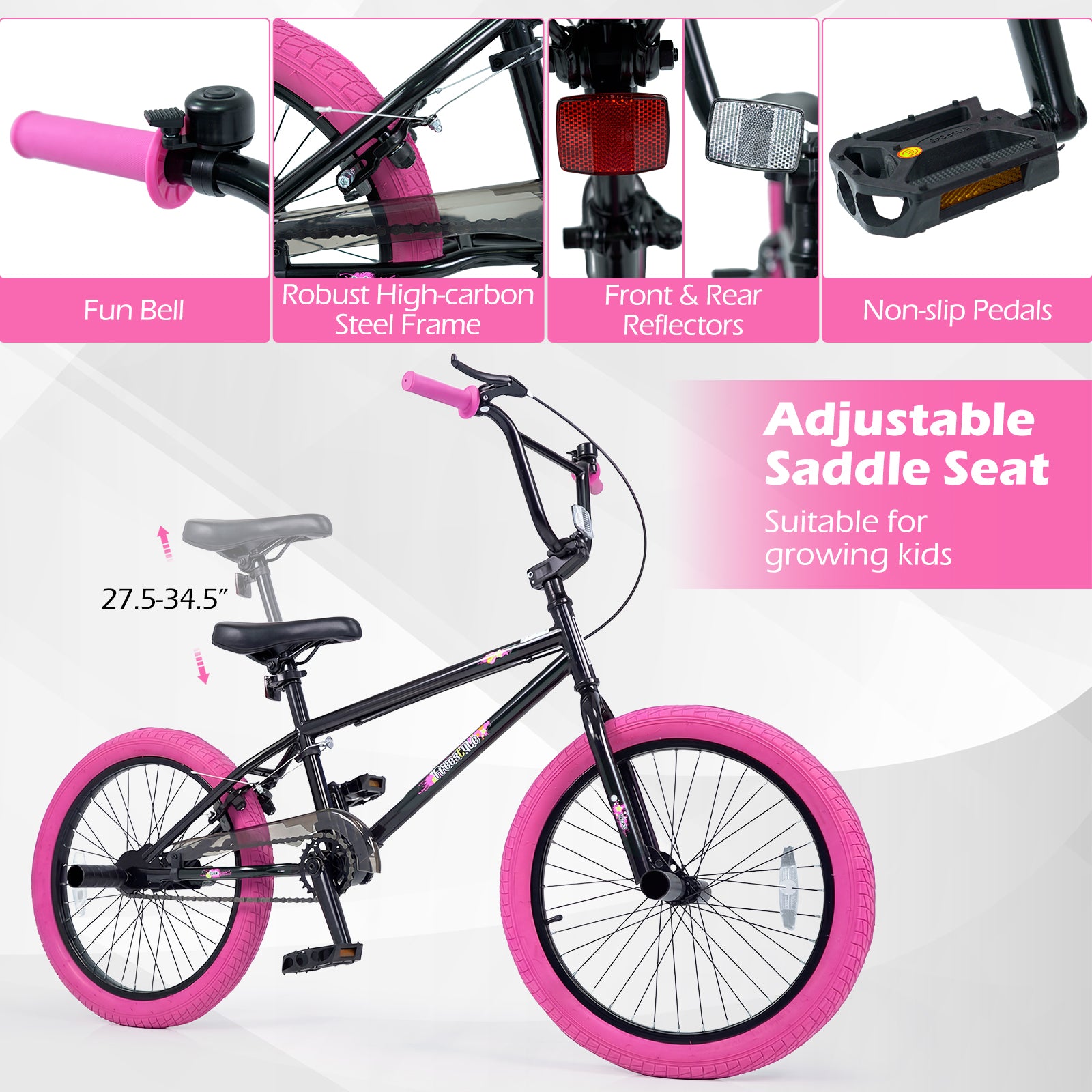 20" Trick Bicycle with 360 Degree Steering and Adjustable Seat for Kids and Teens-Pink