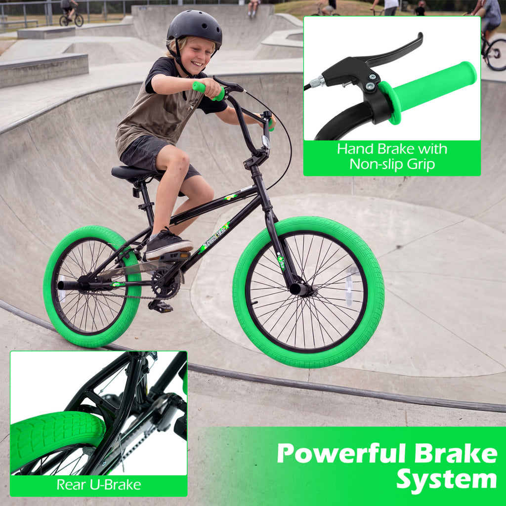 20" Trick Bicycle with 360 Degree Steering and Adjustable Seat for Kids and Teens-Green